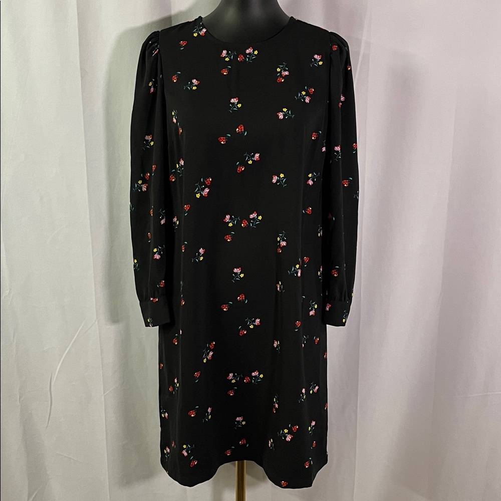 Old Navy Black Multicolor Ditsy Floral Print Long Sleeve Woven Shift Dress
